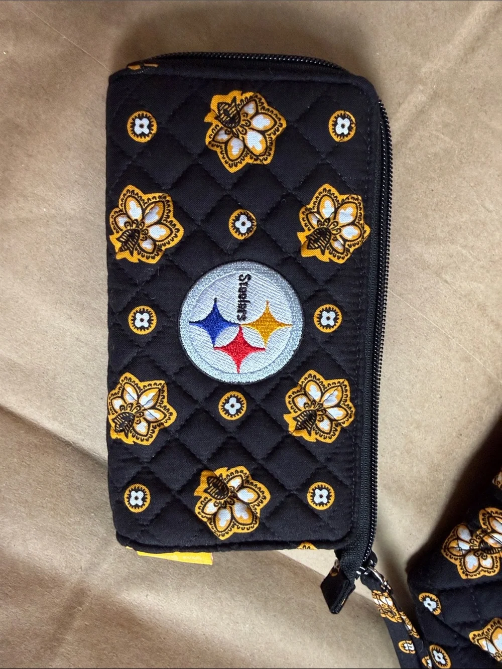Pittsburgh Steelers Quilted Crossbody Bag - Black & Gold Floral and wallet
